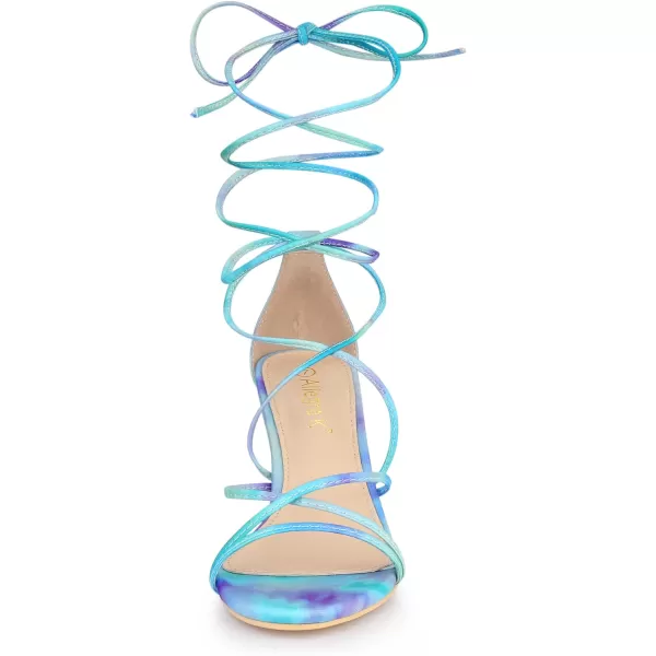 Allegra K Women's Strappy Tie Dye Heels Lace Up Kitten Heel Sandals