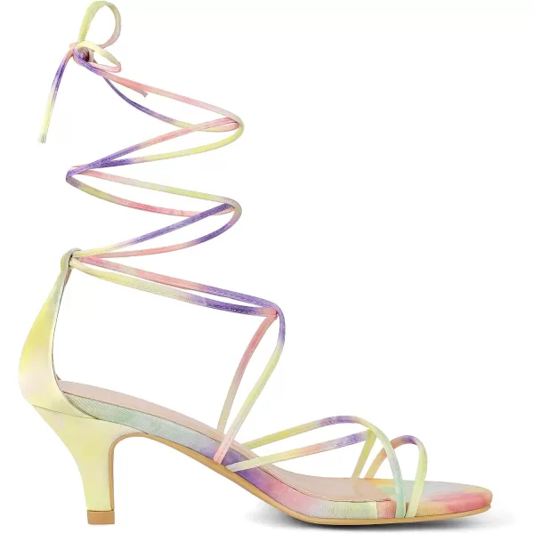 Allegra K Women's Strappy Tie Dye Heels Lace Up Kitten Heel Sandals