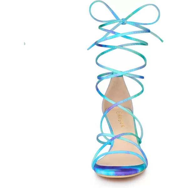 Allegra K Women's Strappy Tie Dye Heels Lace Up Kitten Heel Sandals