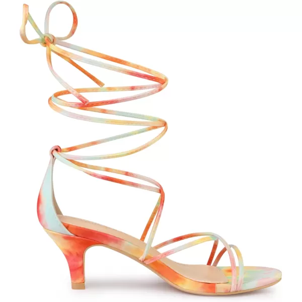 Allegra K Women's Strappy Tie Dye Heels Lace Up Kitten Heel Sandals