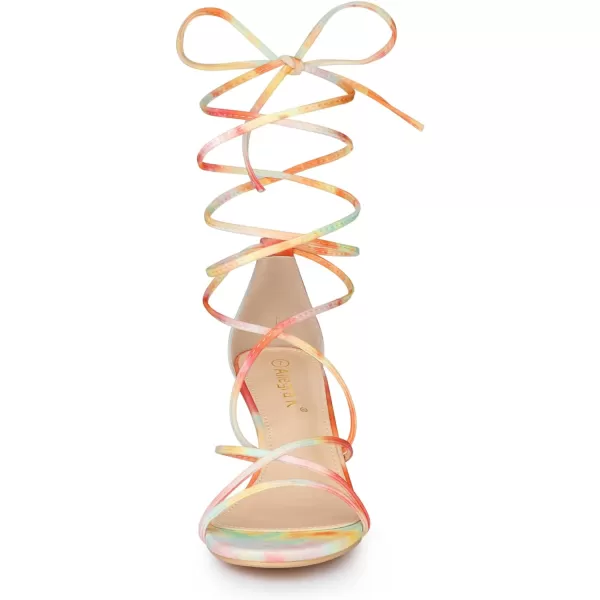 Allegra K Women's Strappy Tie Dye Heels Lace Up Kitten Heel Sandals