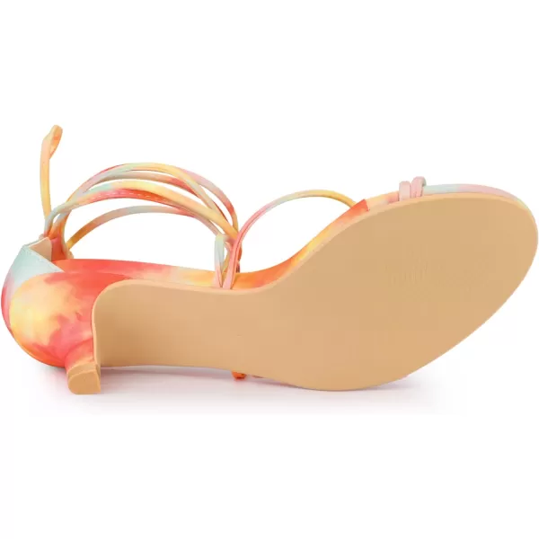Allegra K Women's Strappy Tie Dye Heels Lace Up Kitten Heel Sandals