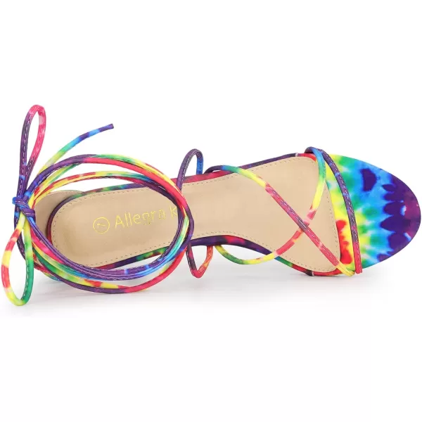 Allegra K Women's Strappy Tie Dye Heels Lace Up Kitten Heel Sandals