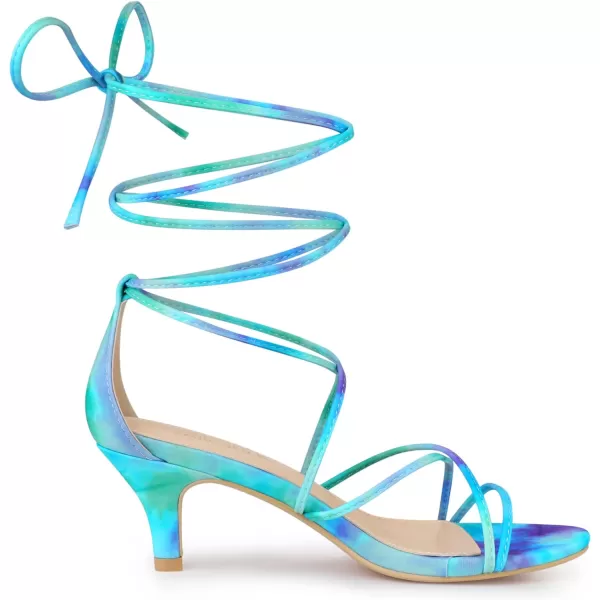 Allegra K Women's Strappy Tie Dye Heels Lace Up Kitten Heel Sandals