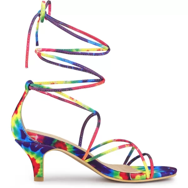 Allegra K Women's Strappy Tie Dye Heels Lace Up Kitten Heel Sandals