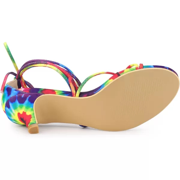 Allegra K Women's Strappy Tie Dye Heels Lace Up Kitten Heel Sandals