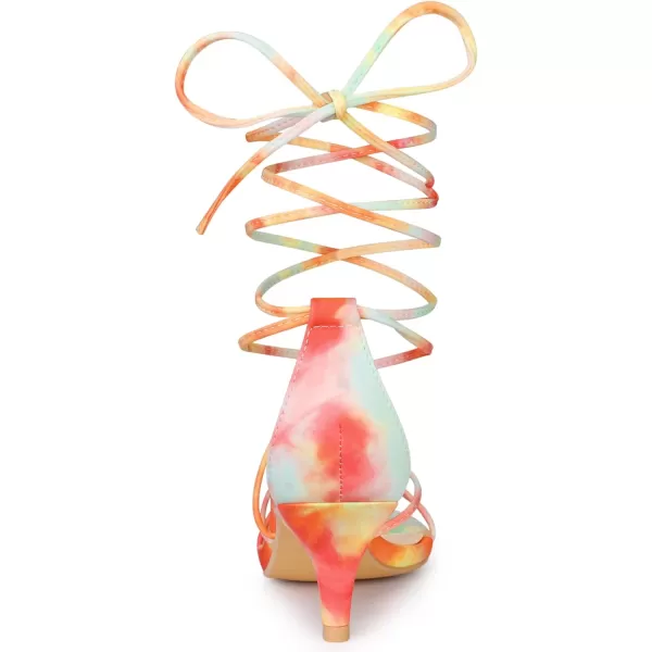 Allegra K Women's Strappy Tie Dye Heels Lace Up Kitten Heel Sandals