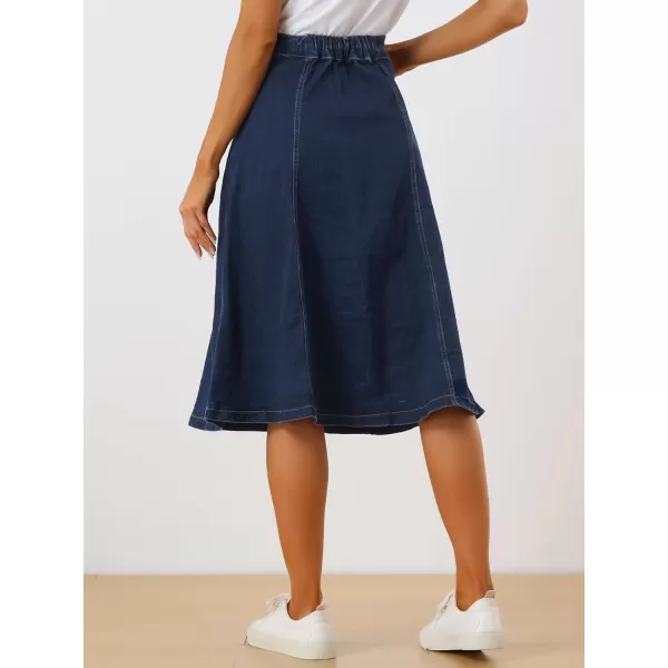 Allegra K Womens' Stretchy High Waist Buttons Front A-Line Flowy Midi Skirts with Pockets