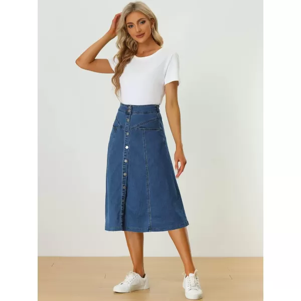 Allegra K Womens' Stretchy High Waist Buttons Front A-Line Flowy Midi Skirts with Pockets