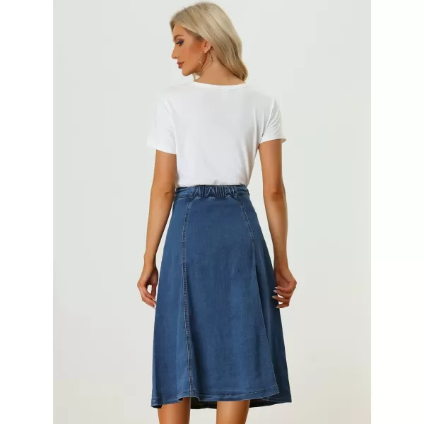 Allegra K Womens' Stretchy High Waist Buttons Front A-Line Flowy Midi Skirts with Pockets