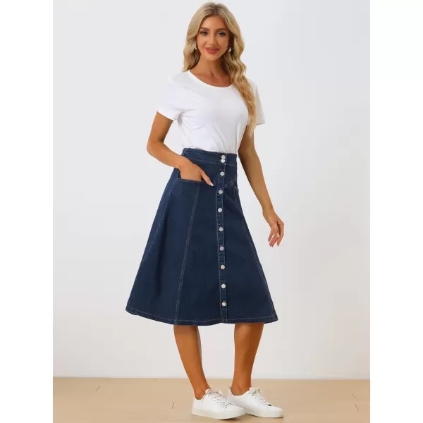 Allegra K Womens' Stretchy High Waist Buttons Front A-Line Flowy Midi Skirts with Pockets