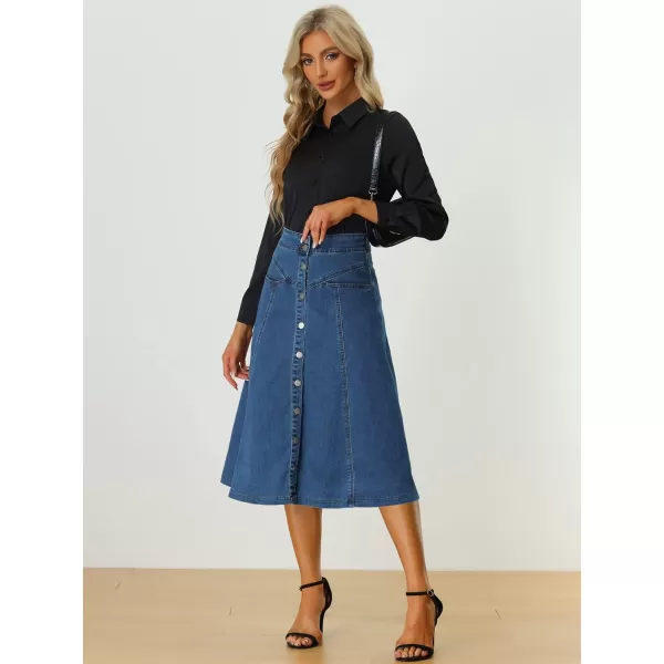 Allegra K Womens' Stretchy High Waist Buttons Front A-Line Flowy Midi Skirts with Pockets