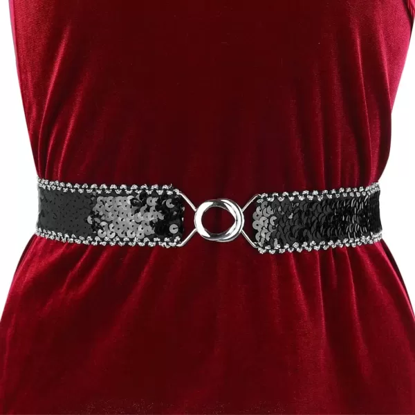 Allegra K Womens Stretchy Skinny Waist Belts Shinny Sequins Decor Elastic Belts for Dresses