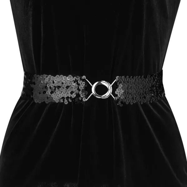 Allegra K Womens Stretchy Skinny Waist Belts Shinny Sequins Decor Elastic Belts for Dresses