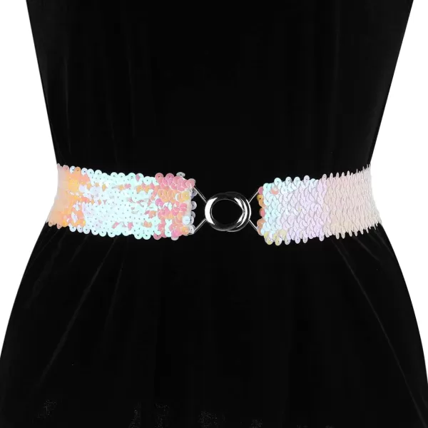 Allegra K Womens Stretchy Skinny Waist Belts Shinny Sequins Decor Elastic Belts for Dresses