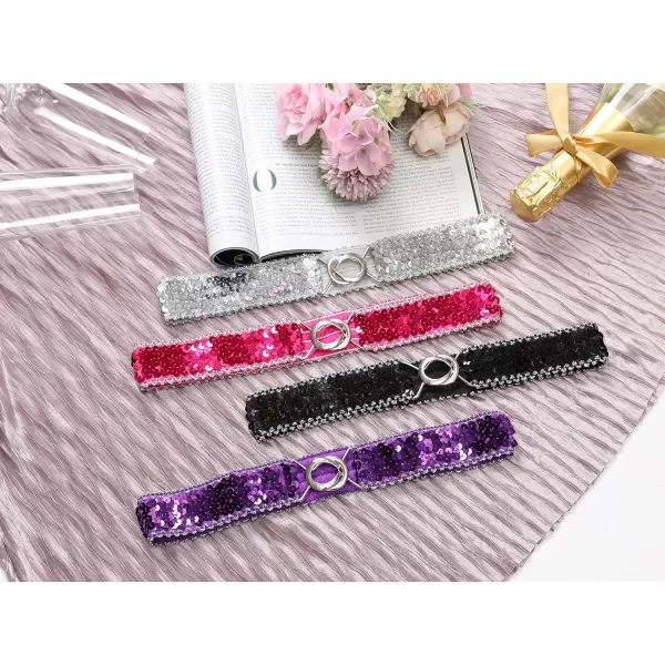 Allegra K Womens Stretchy Skinny Waist Belts Shinny Sequins Decor Elastic Belts for Dresses