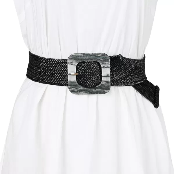 Allegra K Womens Stretchy Wide Waist Belts Braided Belts for Dress Square Buckle Adjustable