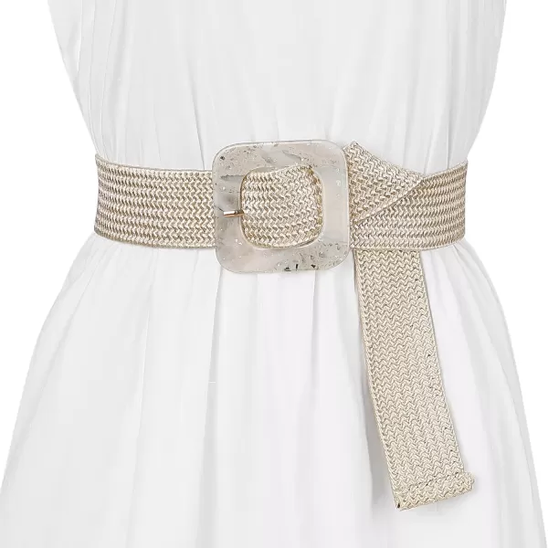 Allegra K Womens Stretchy Wide Waist Belts Braided Belts for Dress Square Buckle Adjustable