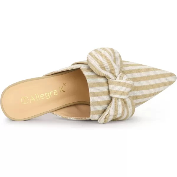 Allegra K Women's Stripe Bow Pointed Toe Block Heel Slides Mules