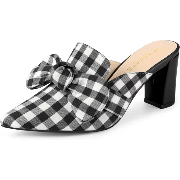 Allegra K Women's Stripe Bow Pointed Toe Block Heel Slides Mules