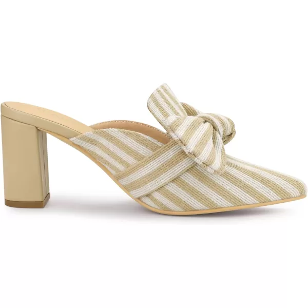 Allegra K Women's Stripe Bow Pointed Toe Block Heel Slides Mules