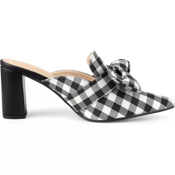 Allegra K Women's Stripe Bow Pointed Toe Block Heel Slides Mules