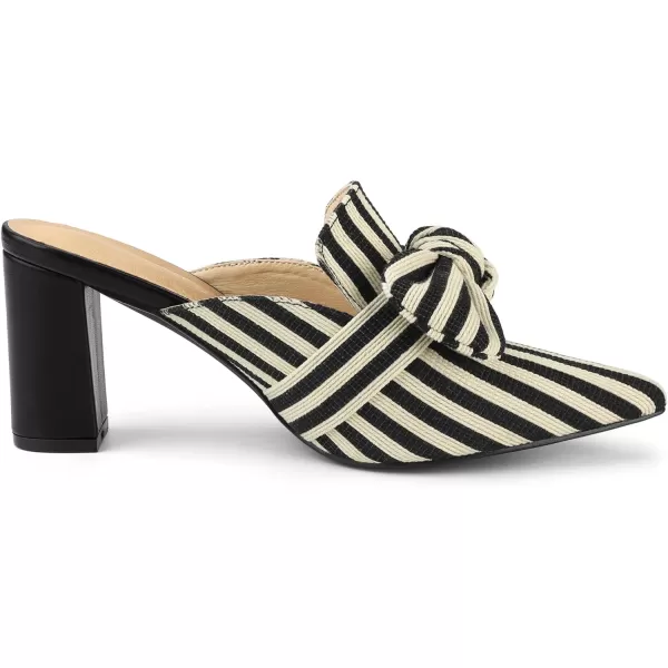 Allegra K Women's Stripe Bow Pointed Toe Block Heel Slides Mules