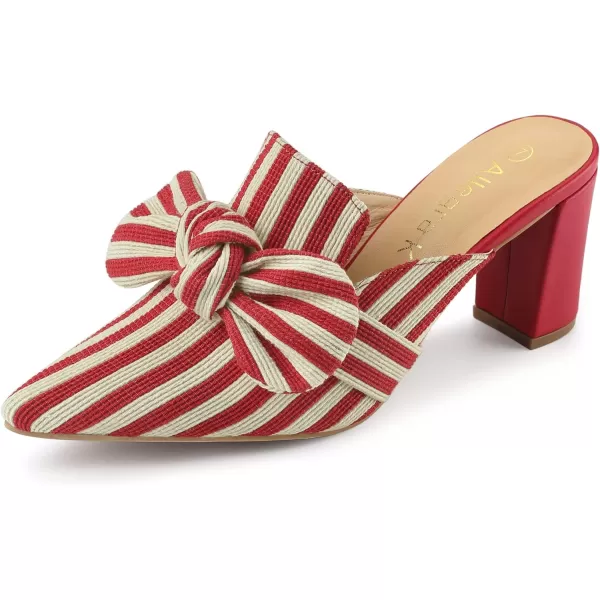 Allegra K Women's Stripe Bow Pointed Toe Block Heel Slides Mules