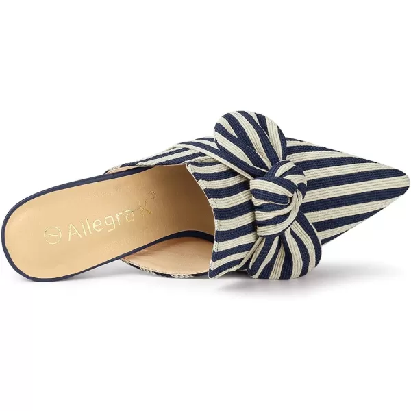 Allegra K Women's Stripe Bow Pointed Toe Block Heel Slides Mules