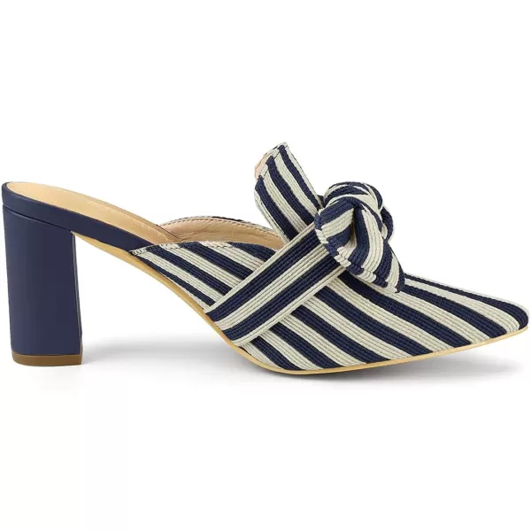 Allegra K Women's Stripe Bow Pointed Toe Block Heel Slides Mules