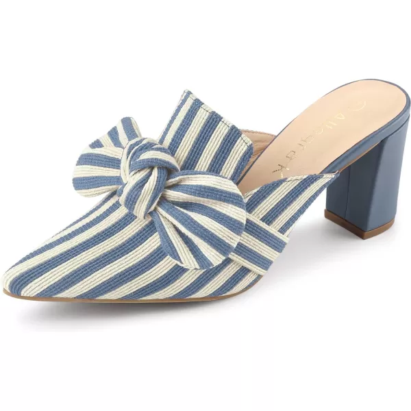 Allegra K Women's Stripe Bow Pointed Toe Block Heel Slides Mules