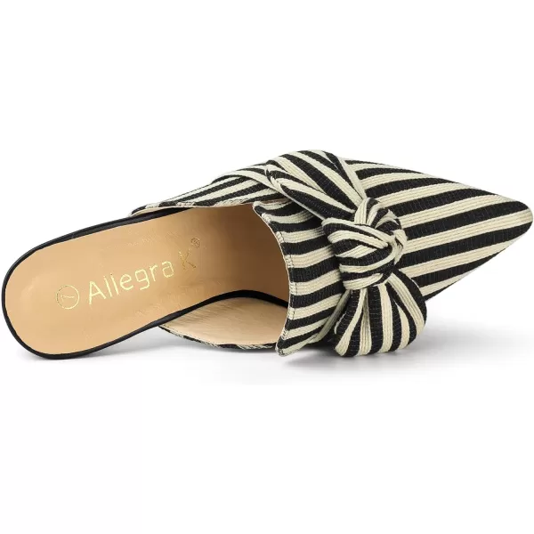 Allegra K Women's Stripe Bow Pointed Toe Block Heel Slides Mules