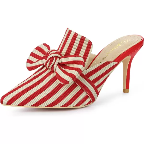 Allegra K Women's Stripe Bow Slip on Stiletto Heel Slides Mules