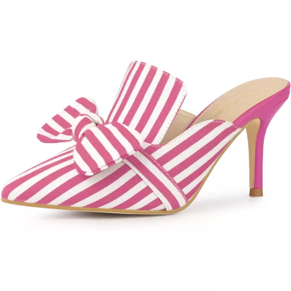 Allegra K Women's Stripe Bow Slip on Stiletto Heel Slides Mules