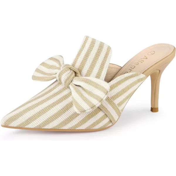 Allegra K Women's Stripe Bow Slip on Stiletto Heel Slides Mules