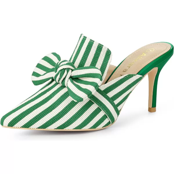 Allegra K Women's Stripe Bow Slip on Stiletto Heel Slides Mules