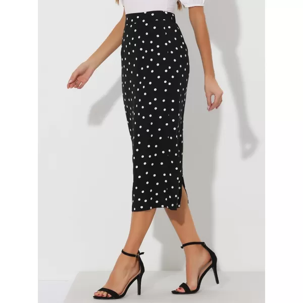 Allegra K Women's Summer Polka Dots Skirt Casual Elastic High Waisted Pencil Midi Skirt