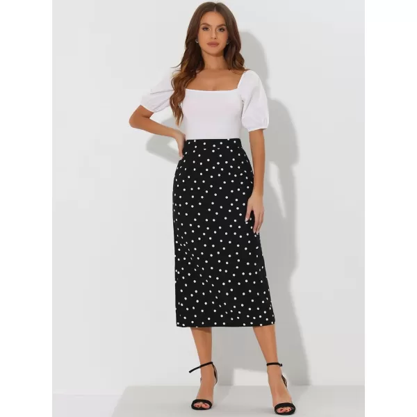 Allegra K Women's Summer Polka Dots Skirt Casual Elastic High Waisted Pencil Midi Skirt