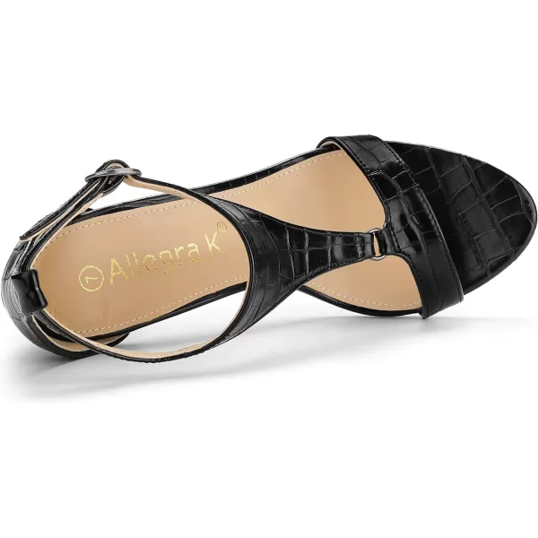 Allegra K Women's T Strap Croc Embossed Stiletto Heel Sandals
