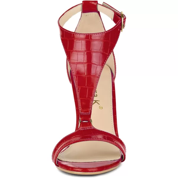 Allegra K Women's T Strap Croc Embossed Stiletto Heel Sandals