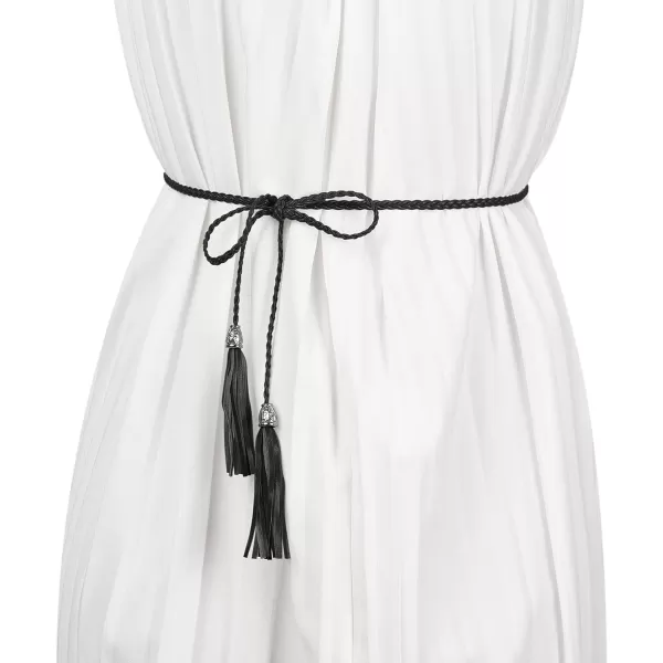 Allegra K Women's Tassel Braided Belts Skinny Woven Waist Belts for Skirt Dress
