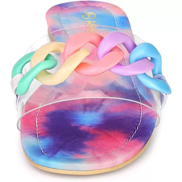 Allegra K Women's Tie Dye Chain Clear Slides Slip Sandals