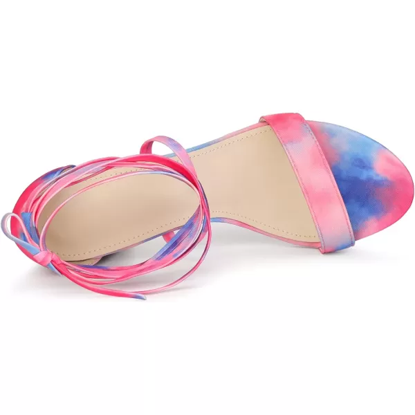 Allegra K Women's Tie Dye Lace Up Heels Strappy Chunky Heels Sandals