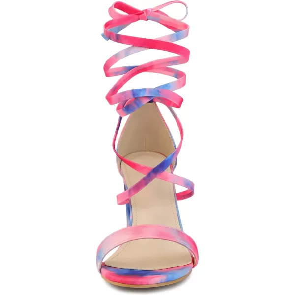 Allegra K Women's Tie Dye Lace Up Heels Strappy Chunky Heels Sandals