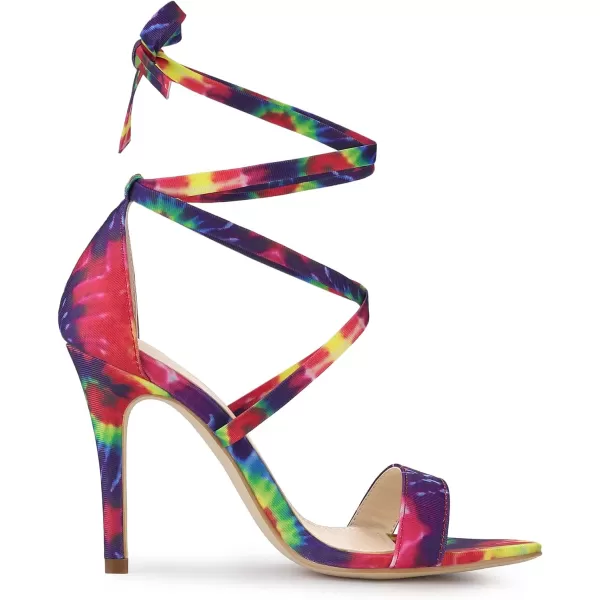 Allegra K Women's Tie Dye Lace Up Stiletto Heel Sandals