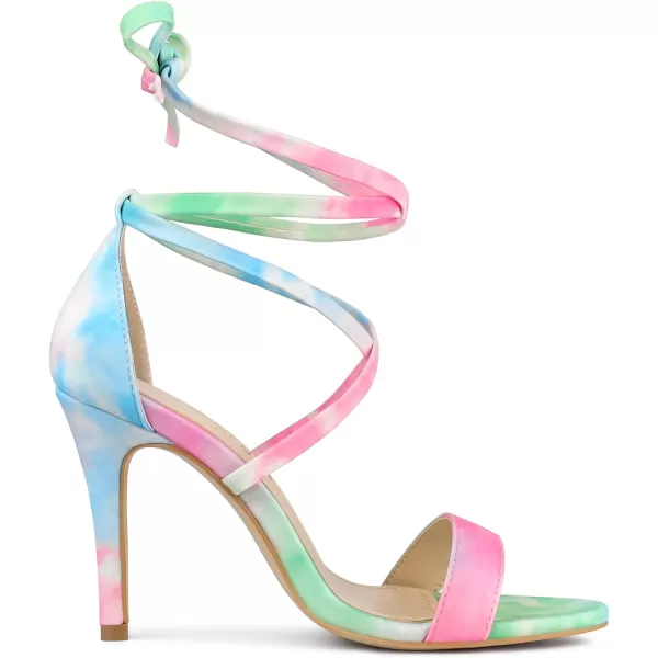 Allegra K Women's Tie Dye Lace Up Stiletto Heel Sandals