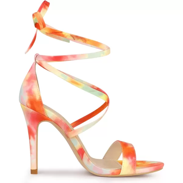 Allegra K Women's Tie Dye Lace Up Stiletto Heel Sandals