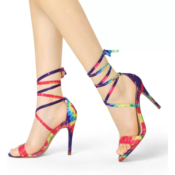 Allegra K Women's Tie Dye Lace Up Stiletto Heel Sandals