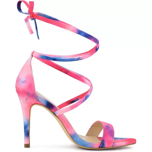 Allegra K Women's Tie Dye Lace Up Stiletto Heel Sandals