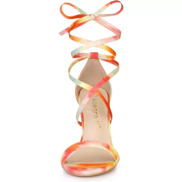 Allegra K Women's Tie Dye Lace Up Stiletto Heel Sandals